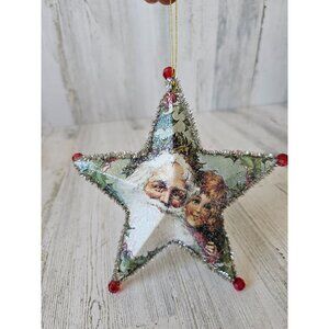 Star Santa tinsel ornament Victorian shabby chic silver red